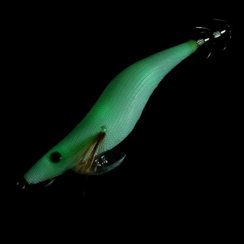 

Luminous Squid Jigs 1 Piece 13cm 20g White Glow Wood Shrimp with Octopus Squid Jig Hooks Cuttlefish Fishing Lure