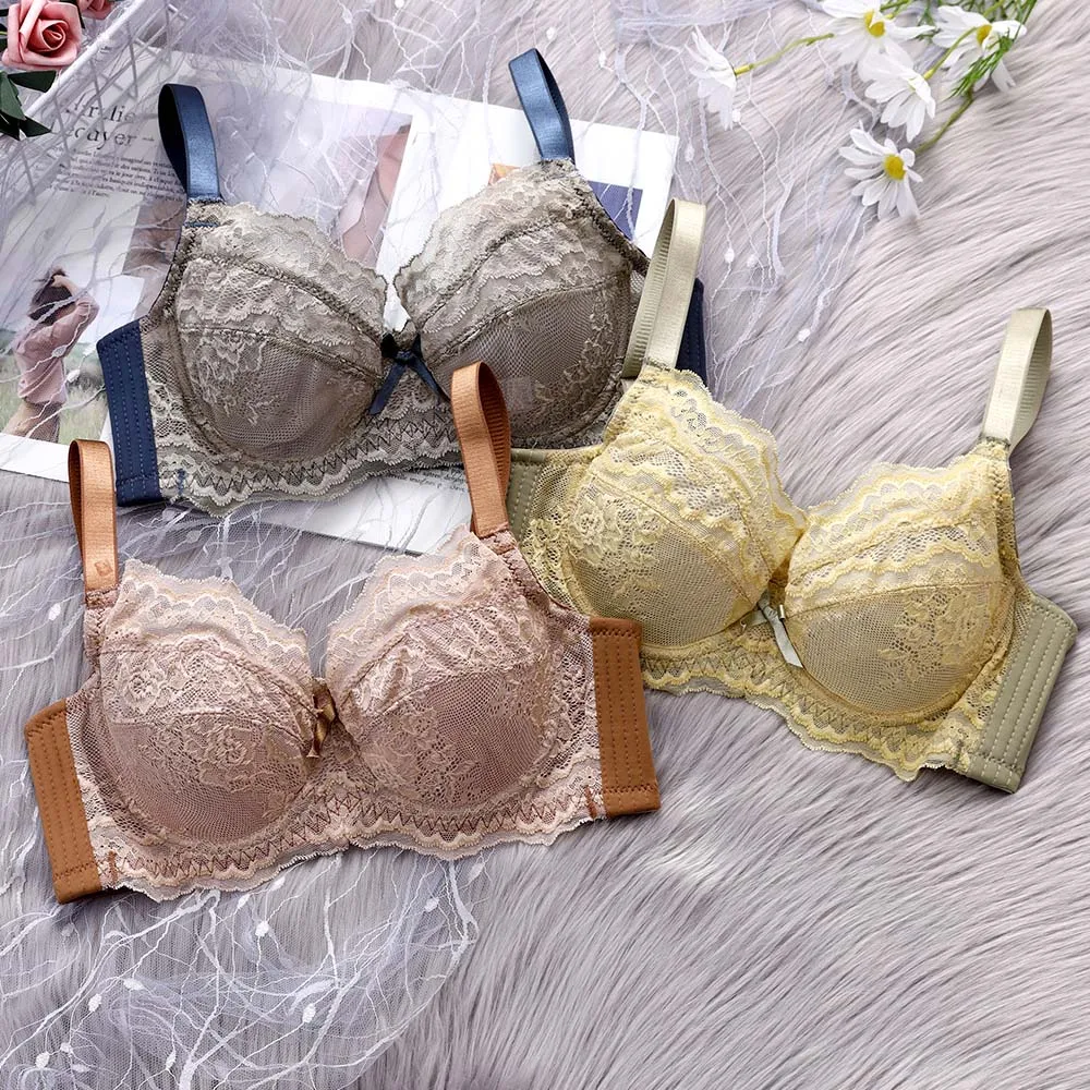 Womens Lace Bras Bratte Perspective Floral Sexy Lingerie Underwire Brassiere BH Tops Underwear Plus Size 32-38 B C D DD Cup