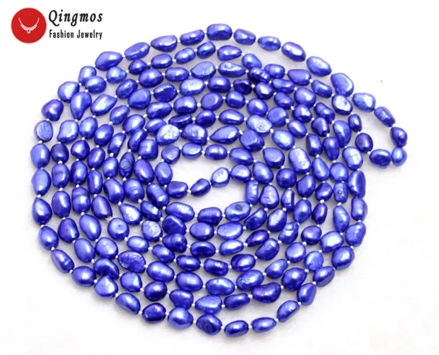 

Qingmos Trendy Natural Pearl Necklace for Women with 7-9mm Baroque Blue Pearl Long Necklaces Jewelry Sweater 80'' Colar nec6456