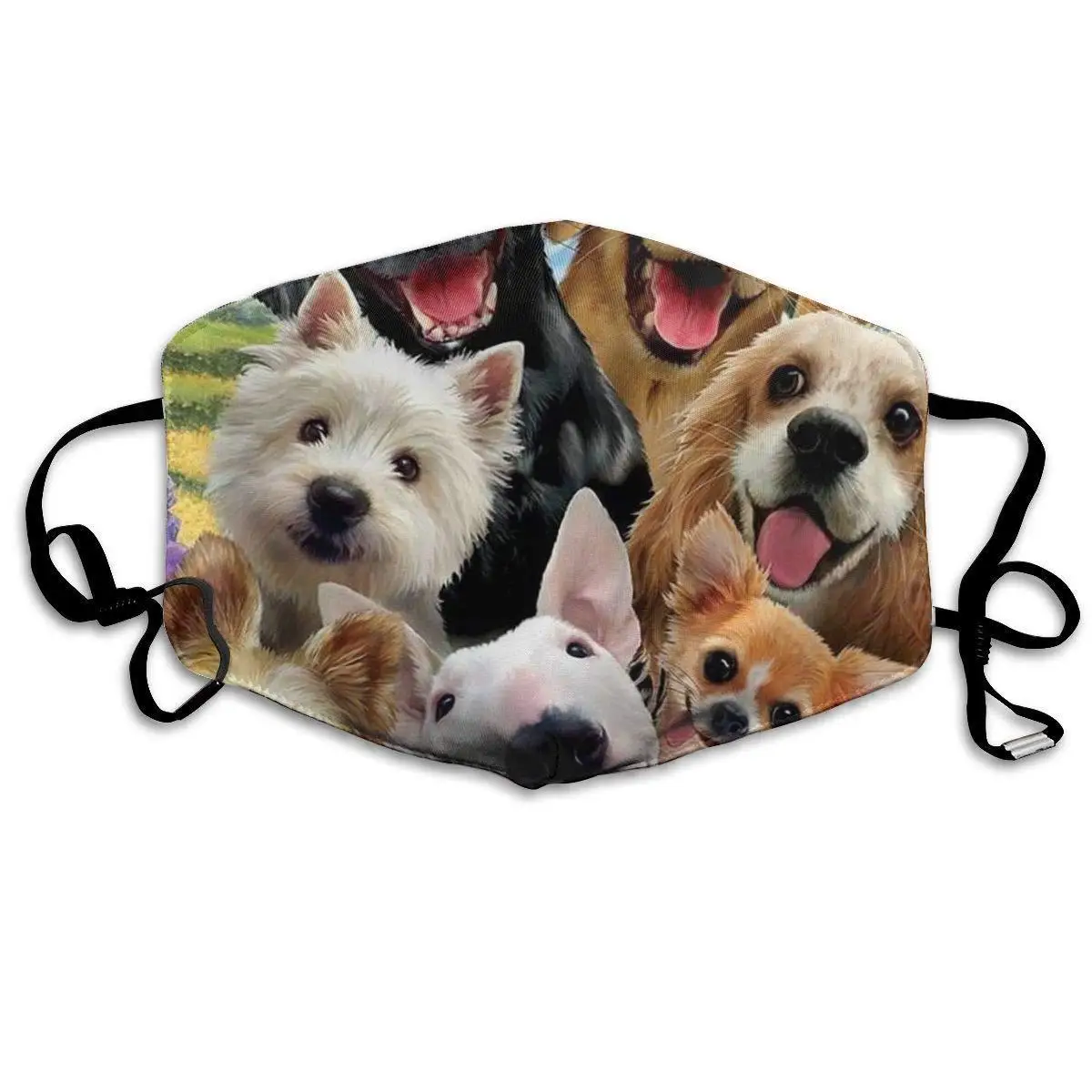 

Adorable Pet Pups Selfie Printed Creative Design Dog Lovers Gift Mouth Covering Washable Reusable Fabric Face Mask with Filter