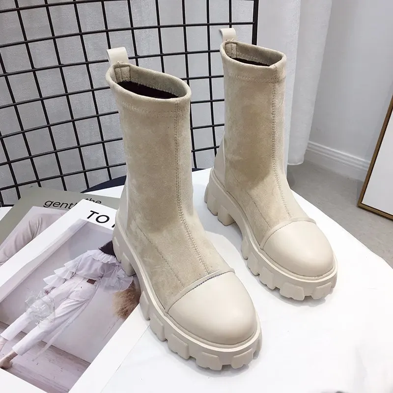 

Black Sock Boots Women 2020 New Punk Gothic Shoes Ankle Boots Platform Shoes Women White Sock Boots