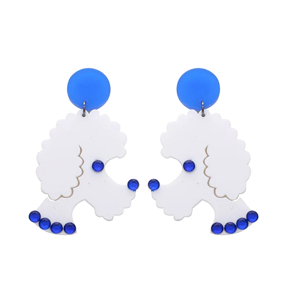 

For Women Girls Fashion Animal Dog Earrings Jewelry DIY Crystal Glued Trendy Dangle Earrings Lovely Poodle Acrylic Drop Earrings