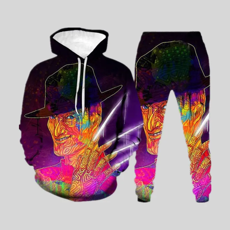 2021 Autumn Trendy Hoodie Sweatshirt Men's Sets Lion 3d Printed Hip Hop Funny Clothing Outfits Long Sleeve Tops and Pants Suit