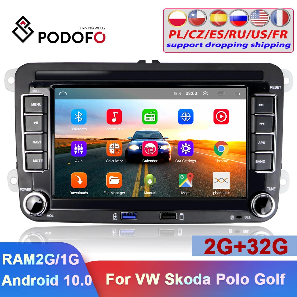 

Podofo 2Din Car Radio Android Car GPS Multimedia Player 7'' Autoradio For VW Volkswagen Skoda Seat Polo Passat Tiguan Car Stereo