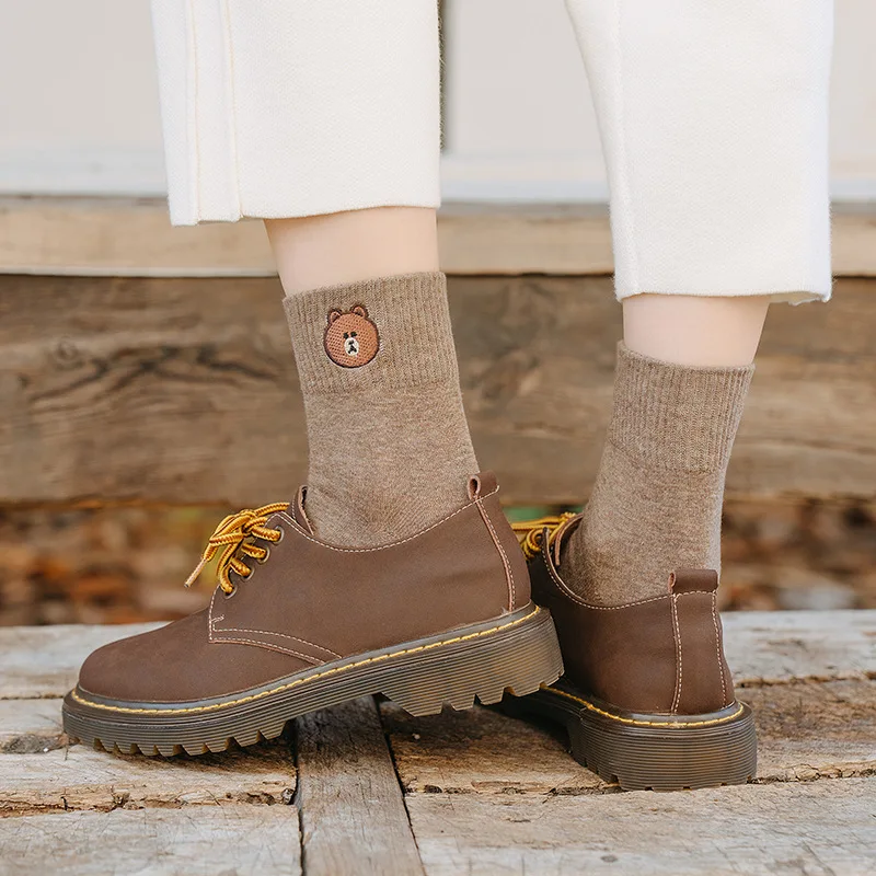 Модные женские блестящие носки в стиле Харадзюку с медведем однотонные японские