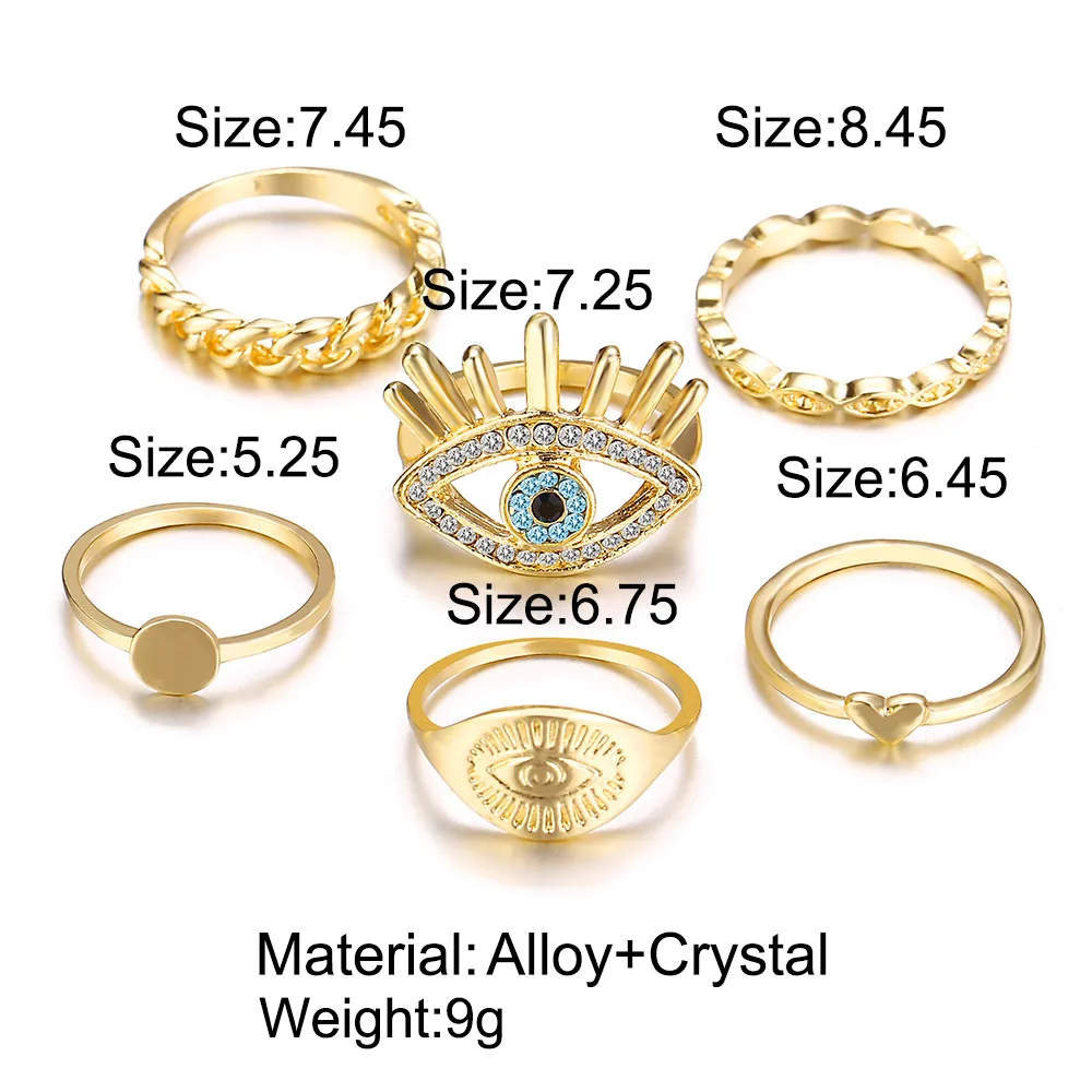 Комплект золотых колец 17KM в богемном стиле с сердцем для женщин кольцо бохо глаз