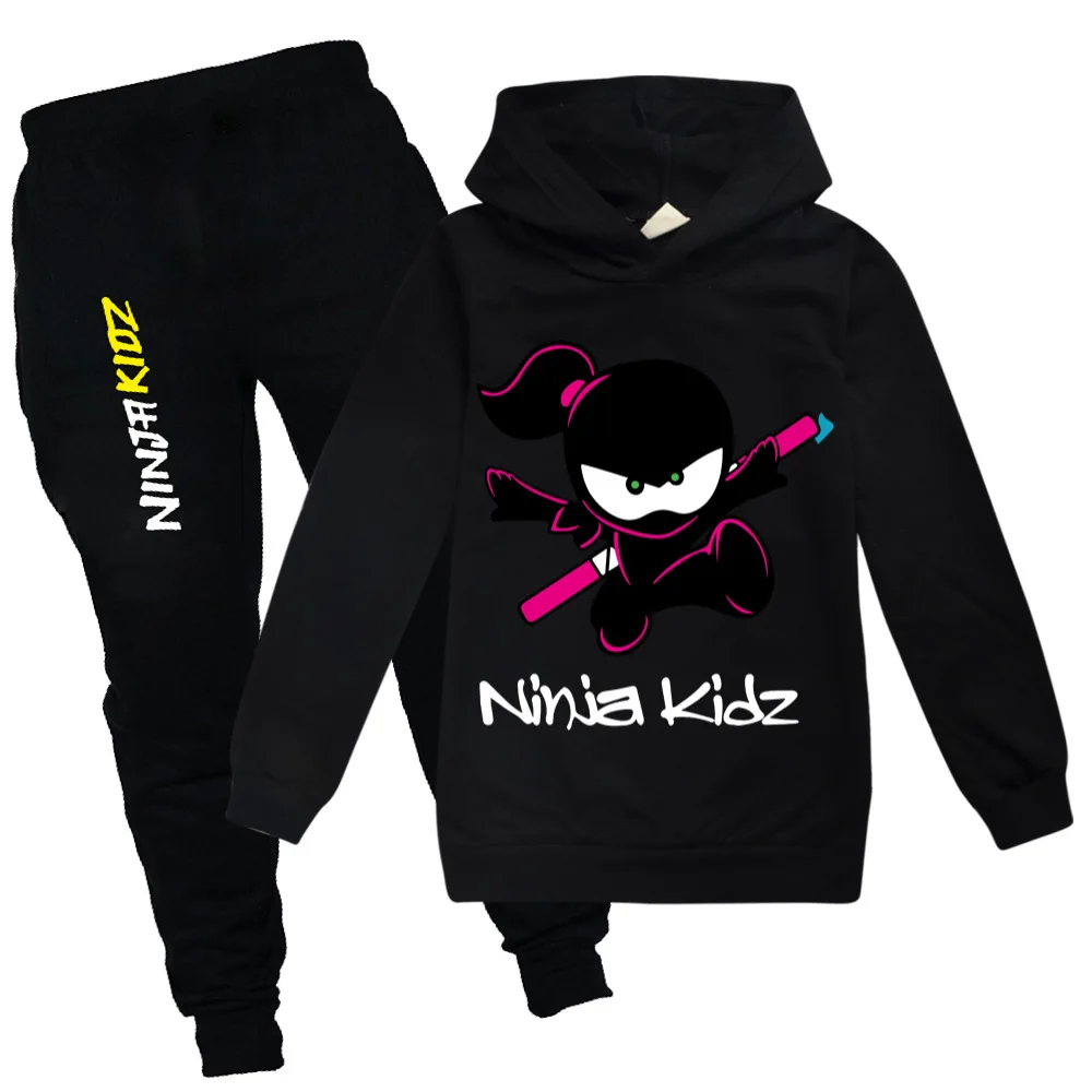 

Новинка, детская одежда Ninja Kidz для мальчиков и девочек, хлопковая осенне-Весенняя модель и брюки, пуловеры, 2 предмета, спортивная одежда