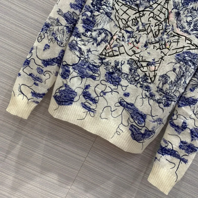 

Autumn 2020 new women's Inlaid embroidery Travel around the world cashmere sweater Elegant girl style Easy to match