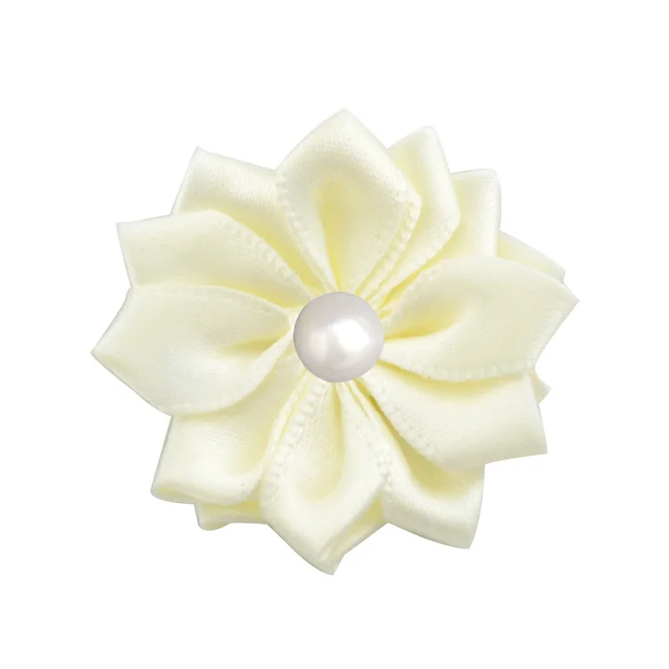 beige Nishine 1," 10 шт./лот 16 Petaled атлас с розочками лента цветы с жемчужной кнопкой используется для повязка на голову" сделай сам "заколки аксессуары для волос - Цвет: beige