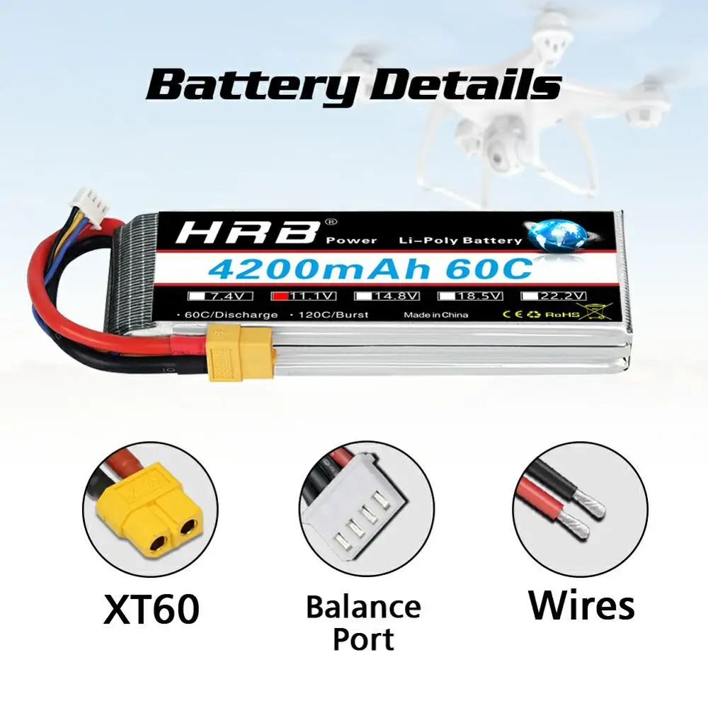 Аккумулятор HRB 4200 мАч 60C Lipo 2S 3S 4S 6S 7 4 В 11 1 14 8 в 18 5 22 2 MAX 120C AKKU для четырех вертолетов