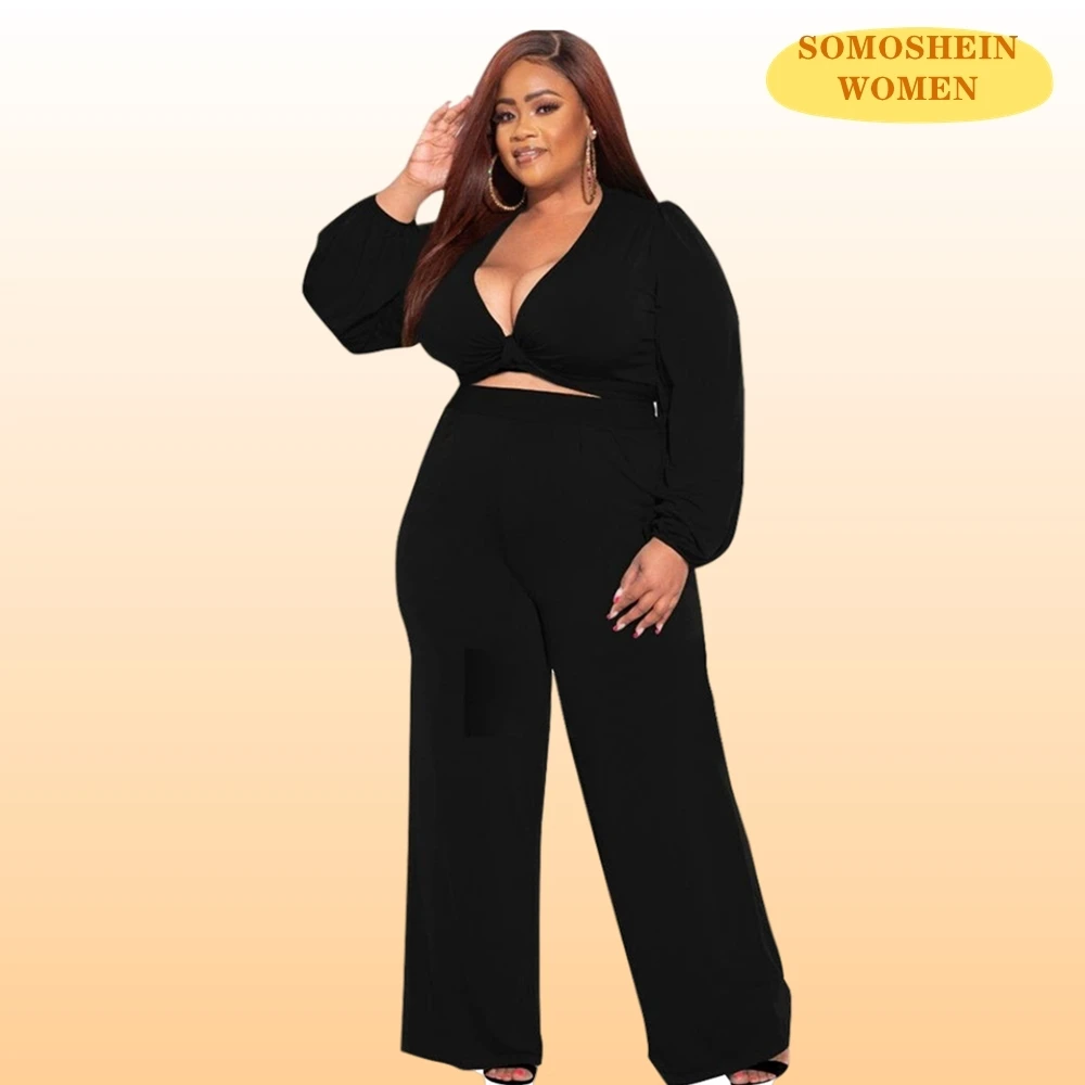 

Somoshein Женская одежда, 5XL эластичные брюки, сексуальный комплект из двух предметов с V-образным вырезом, Повседневная осенняя одежда, оптовая ...