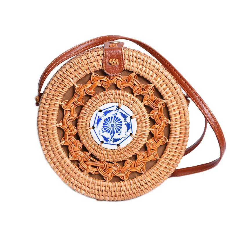 

Hot selling ins rattan woven mori basket basket basket retro arts handmade woven bag ceramic hollow-out bag