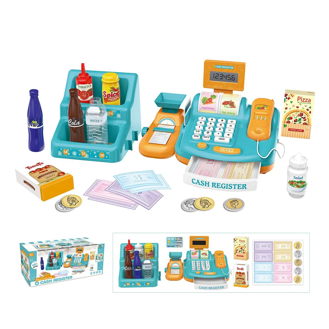 

12Pcs Children Pretend Play Drink Playset Simulation Cash Register Toy Educational Toy Kids Christmas Birthday Gift
