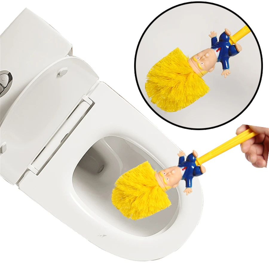 

Creative Trump Toilet Brush Holder Donald Trump Toilet Brush Head Silicone Bathroom WC Cleaning Brushes Set Statues Yellow Brush