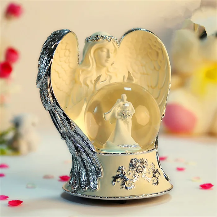 Серебряные Крылья Ангела снежный шар стеклянная музыкальная шкатулка простая и