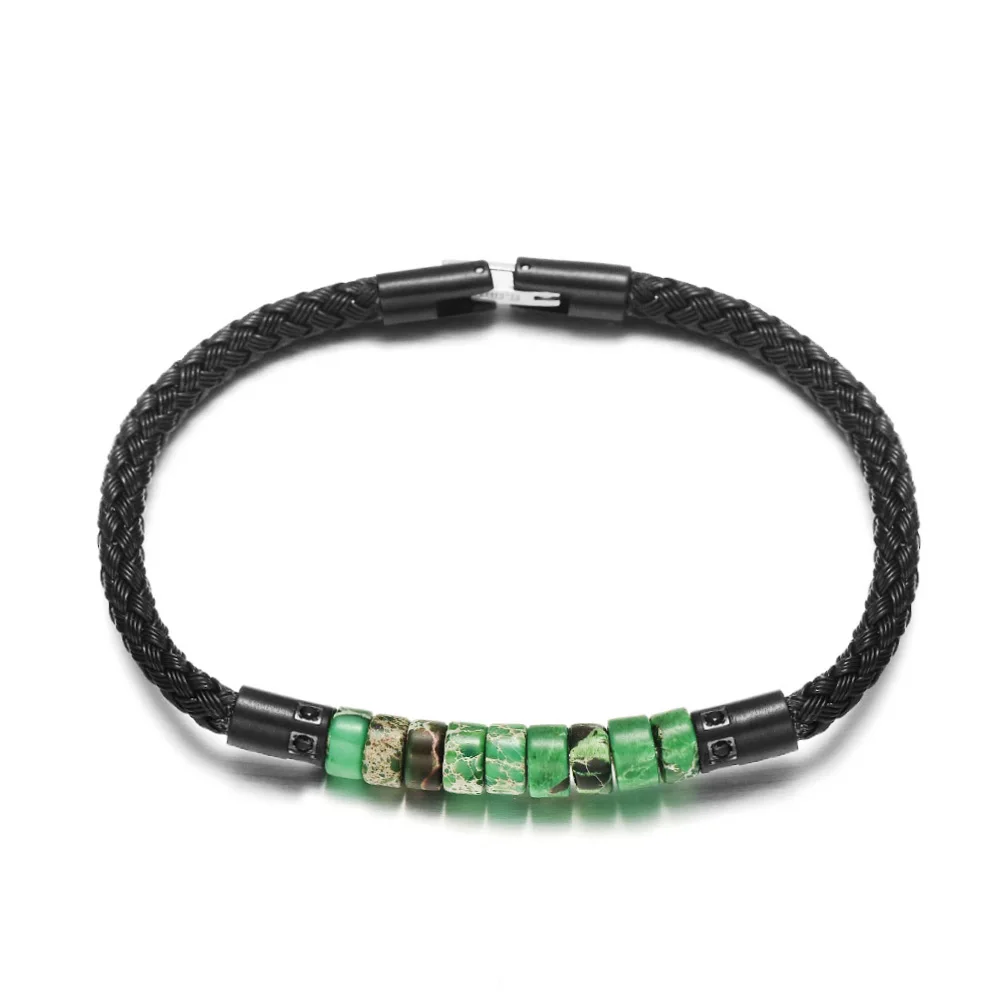 RUIMO Luxury Gold 316L Stainless Steel Wire and Detachable Natural Stone Bead Jewelry Men and Women Bracelet for DIY - Окраска металла: CS006 1