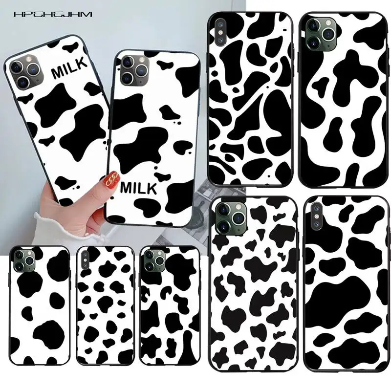 

YJZFDYRM Cow Print Black White Luxury Unique Phone Cover for iPhone 11 pro XS MAX 8 7 6 6S Plus X 5S SE 2020 XR case