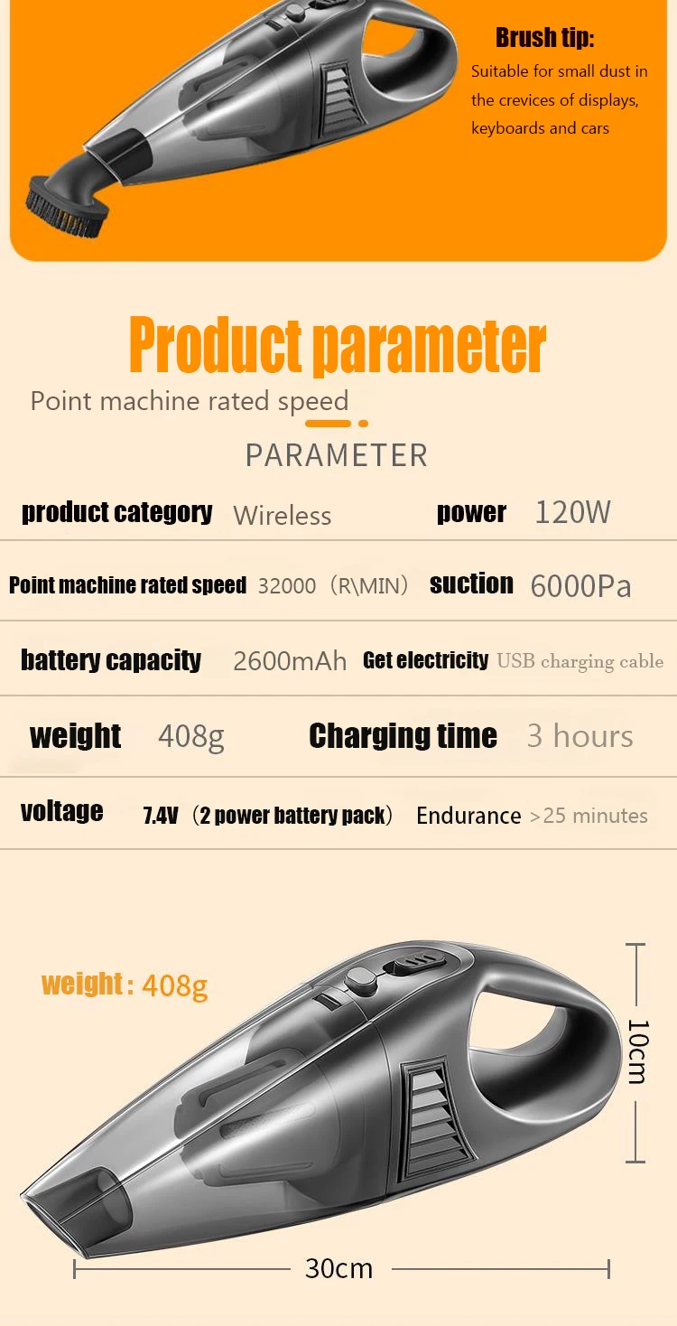 

Wireless Car Vacuum Cleaner Handheld Mini Portable Cordless Cleaner for Home Car Super suction power for wet and dry