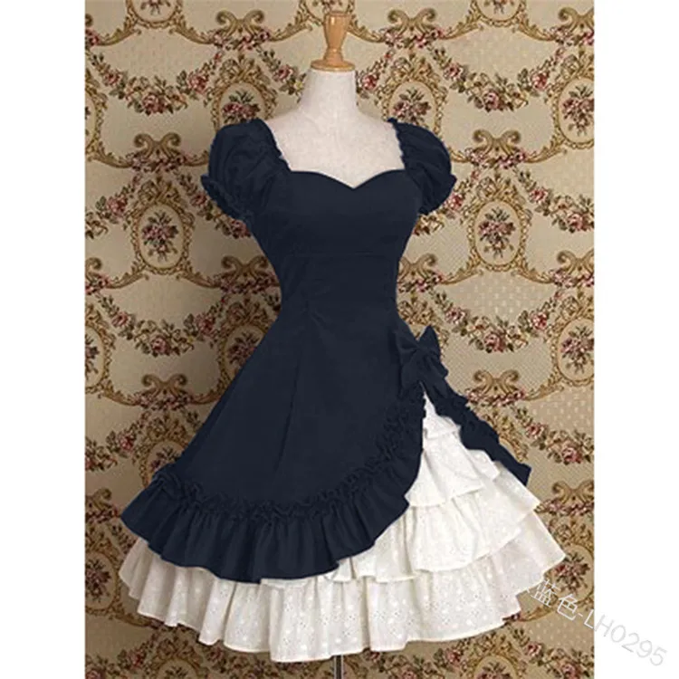 Женское летнее платье с квадратным вырезом коротким рукавом-фонариком и бантом |