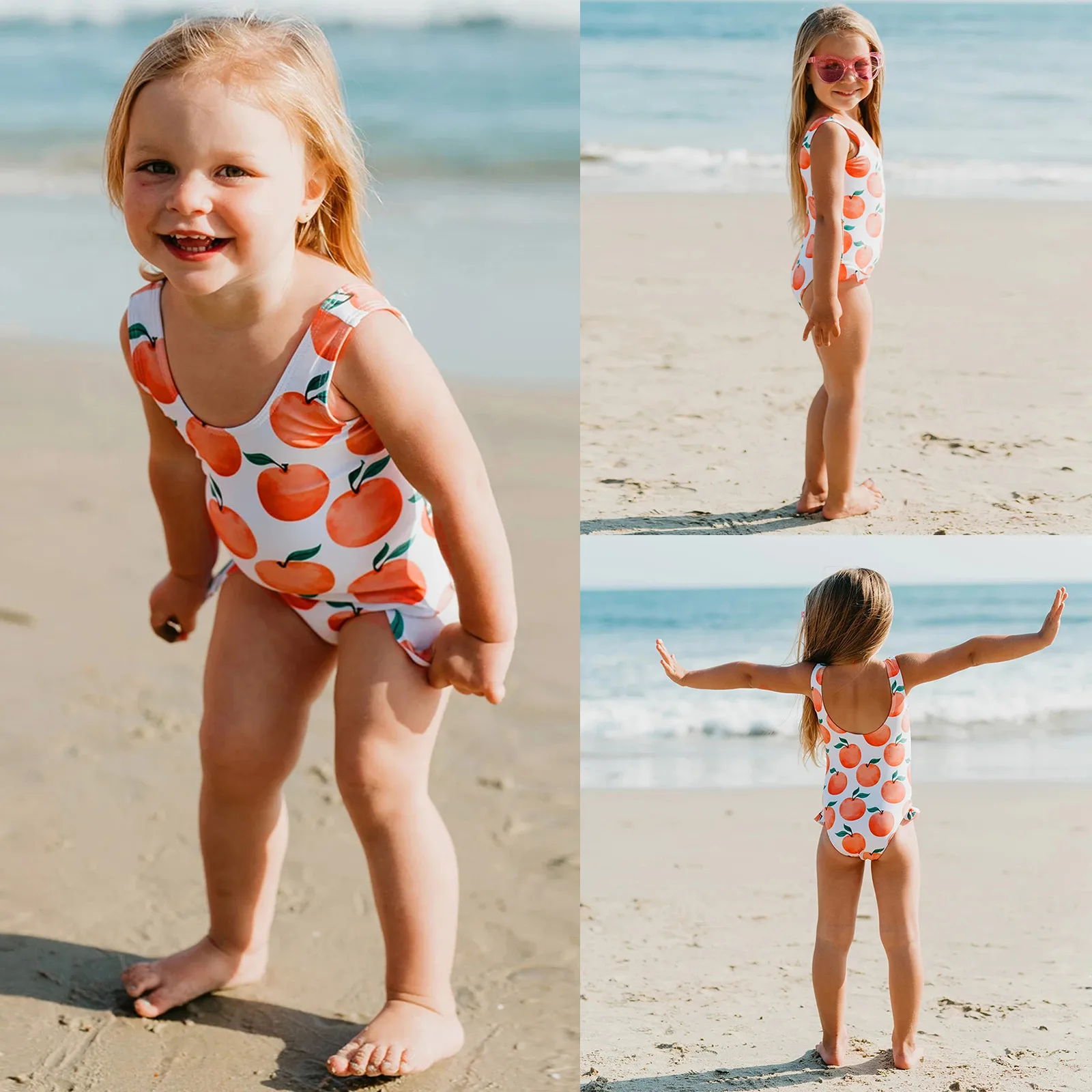 

Lovely Toddler Baby Bikini Kids Girl One Piece Orange Printed Ruffles Swimsuit Swimwear maillot de bain enfant High Quality 2021