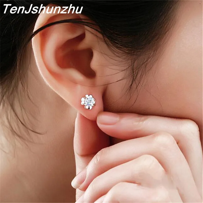 

Prevent Allergy 925 Sterling Silver ZirconFlower Stud Earring for women Brincos eh439