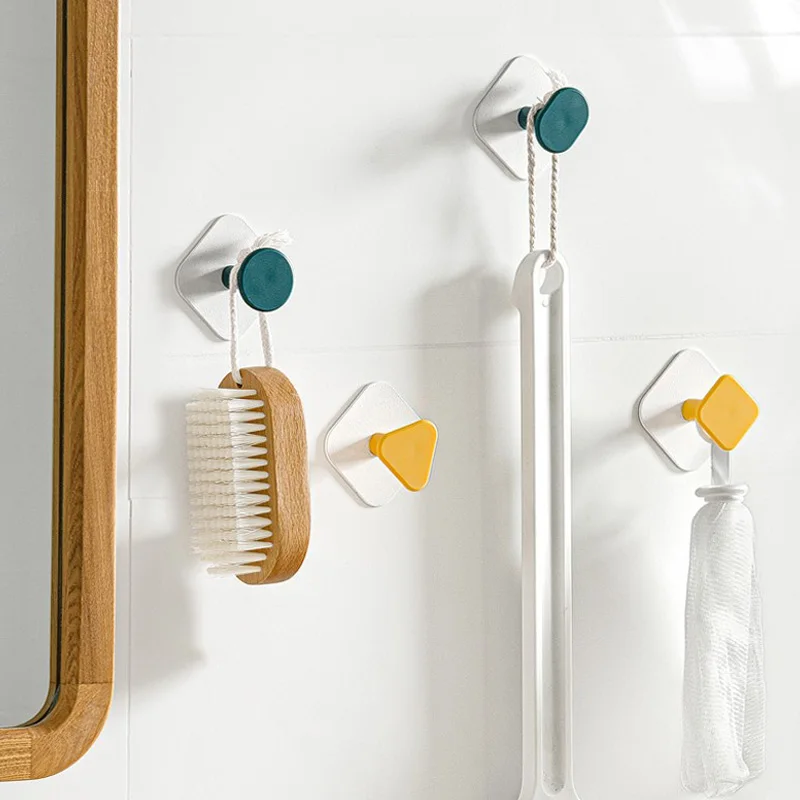 

4pcs adhesive carbon steel two color splicing geometric hook kitchen and bathroom tableware hanger