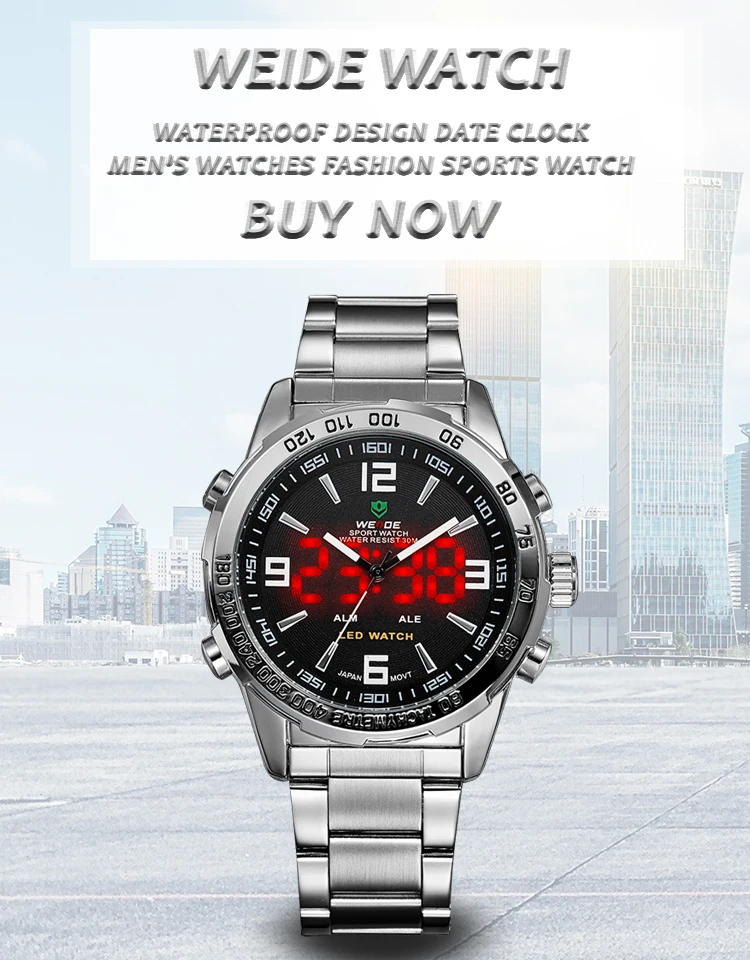 Часы WEIDE мужские цифровые Miliraty Move черный светильник ремешок из нержавеющей стали