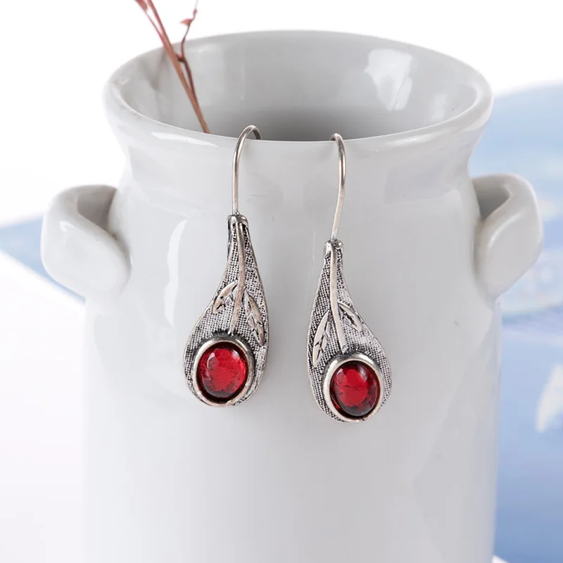 Серьги подвески Женские винтажные в богемном стиле с Рубиновыми
