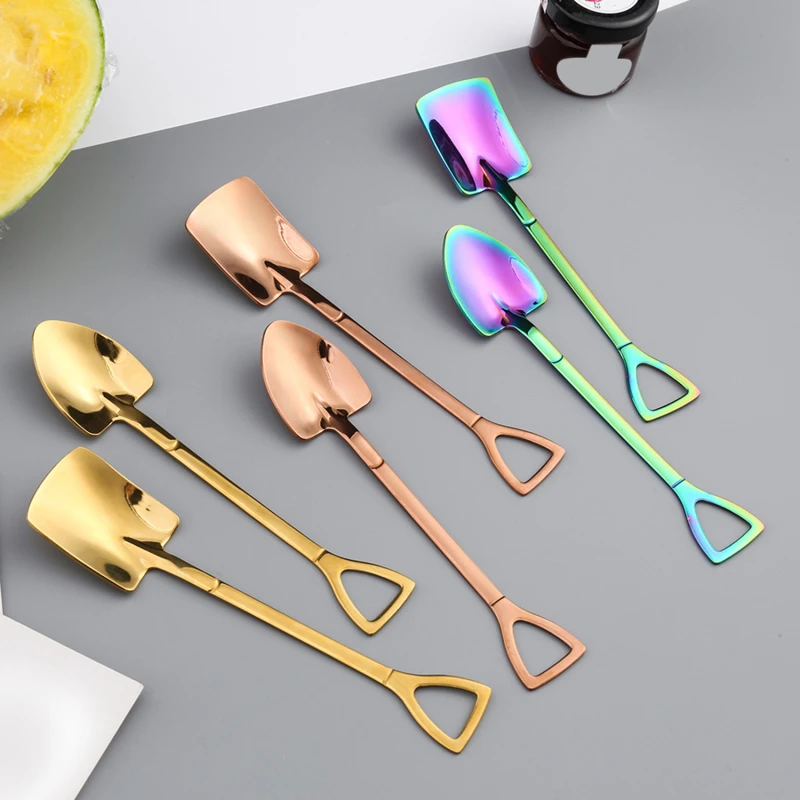 

Stainless Steel Spade Spoon Retro Kitchen Tableware Watermelon Ice Cream Honey Creative Personality Spoon High Quality