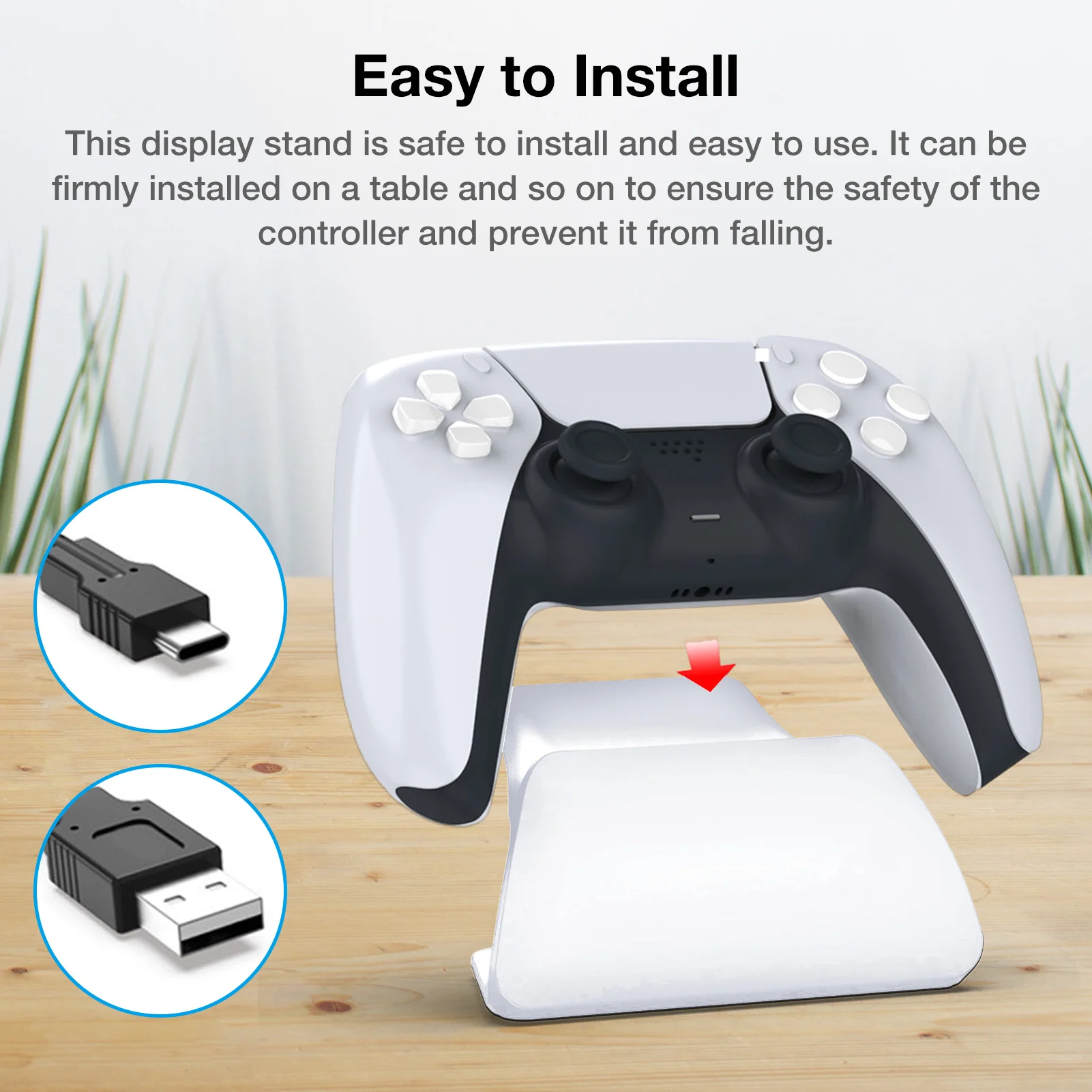 

Controller Display Stand Holder Mount With USB Charging Cable for PS5 Gamepad Y98A