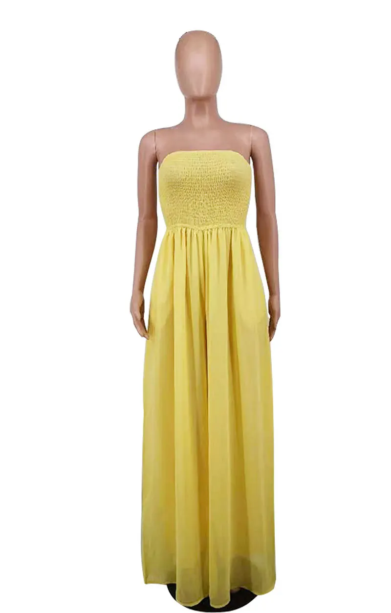 

Echoine Chiffon Strapless Wide Leg Jumpsuit Sexy Elegant Rompers Women Ladies Beach Summer Backless Overalls One Piece Outfits