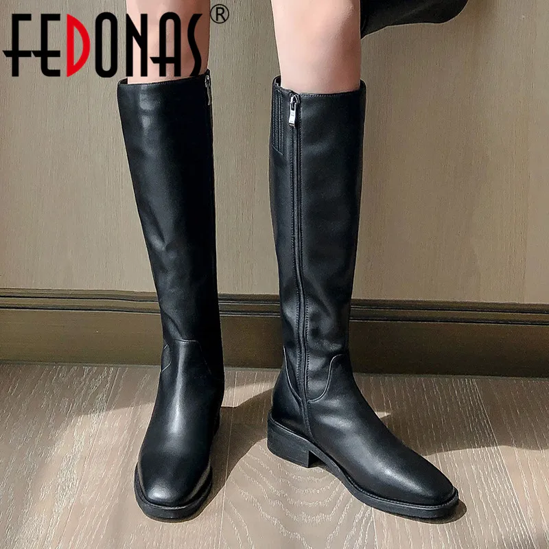 Женские ботинки с молнией на боку FEDONAS черные сапоги из натуральной вечерние