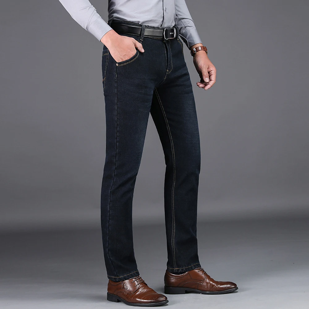 NIGRITY 2020 зимние мужские теплые флисовые Джинсы Стрейчевые повседневные Прямые