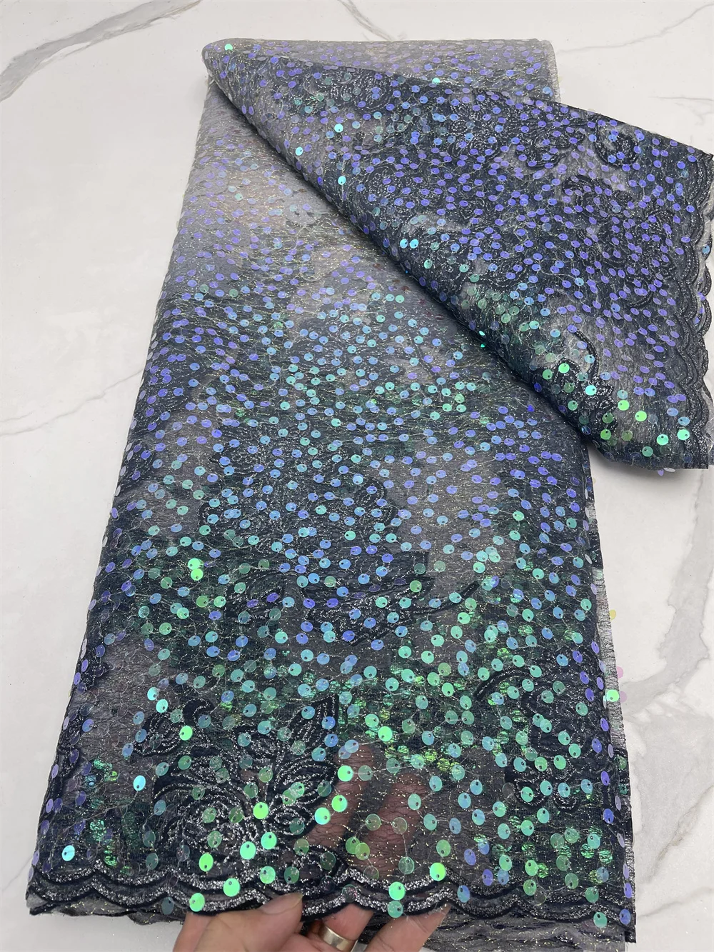 

High Quality 2021 Tulle sequins French Nigerian Lace Fabrics Pearls Embroidered African Lace Fabric For Wedding 4477B