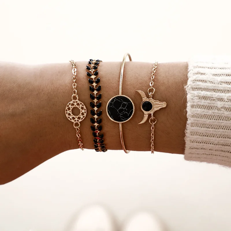 Набор женских браслетов золотого цвета ручной работы в богемном стиле с 4 слоями