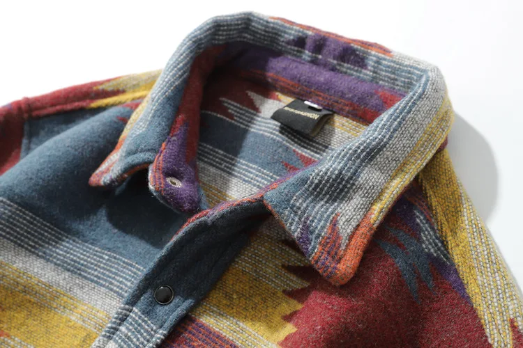 

Men Thick Shirt Lapel Fashion Irregular Printed Single Breasted Casual Quality Joker Hot Sale Loose Male Nation Wind Streetwear