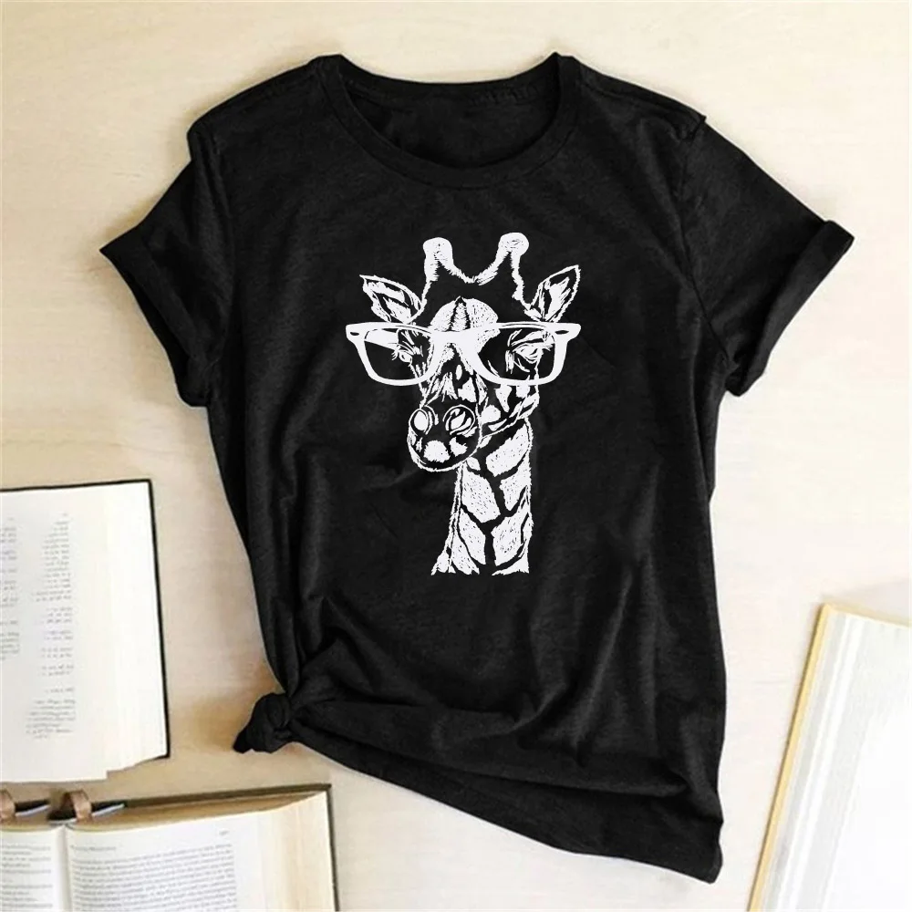 

Giraffe Print Funny T-shirt Womens Clothing Round Neck New Summer Harajuku Graphic Tees Tops Ladies Tshirts Abbigliamento Donna