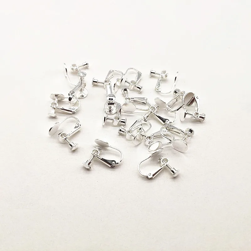 silver color Новое поступление! Медь 17x14 мм 100 шт./лот винт уха клип Настройки 8 мм кабошон базовая пустая рамка ювелирных изделий - Цвет: silver color