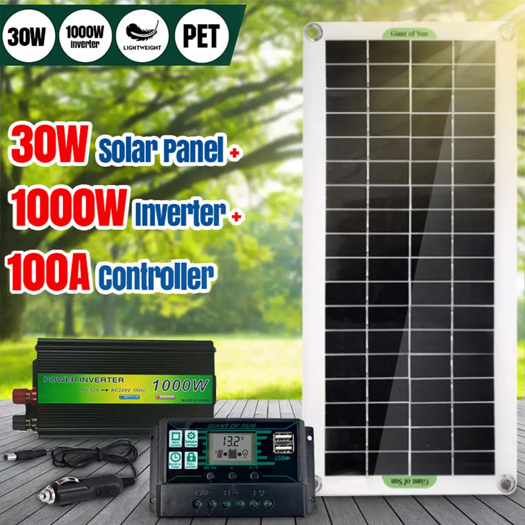 

30W Solar Panel Kit Complete 220V USB With 60/100A Controller Solar Cells for Car Yacht RV Boat Moblie Phone Battery Charger