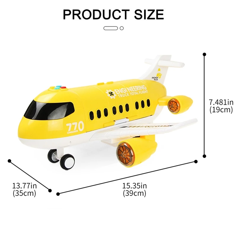 

Music Light Children Gift Airplane Toy Large Storage with Alloy Truck