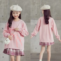 childrens clothing korean long sleeve cute pullover top pleated plaid skirt set teenage girls clothing 10 12 14 years outfits