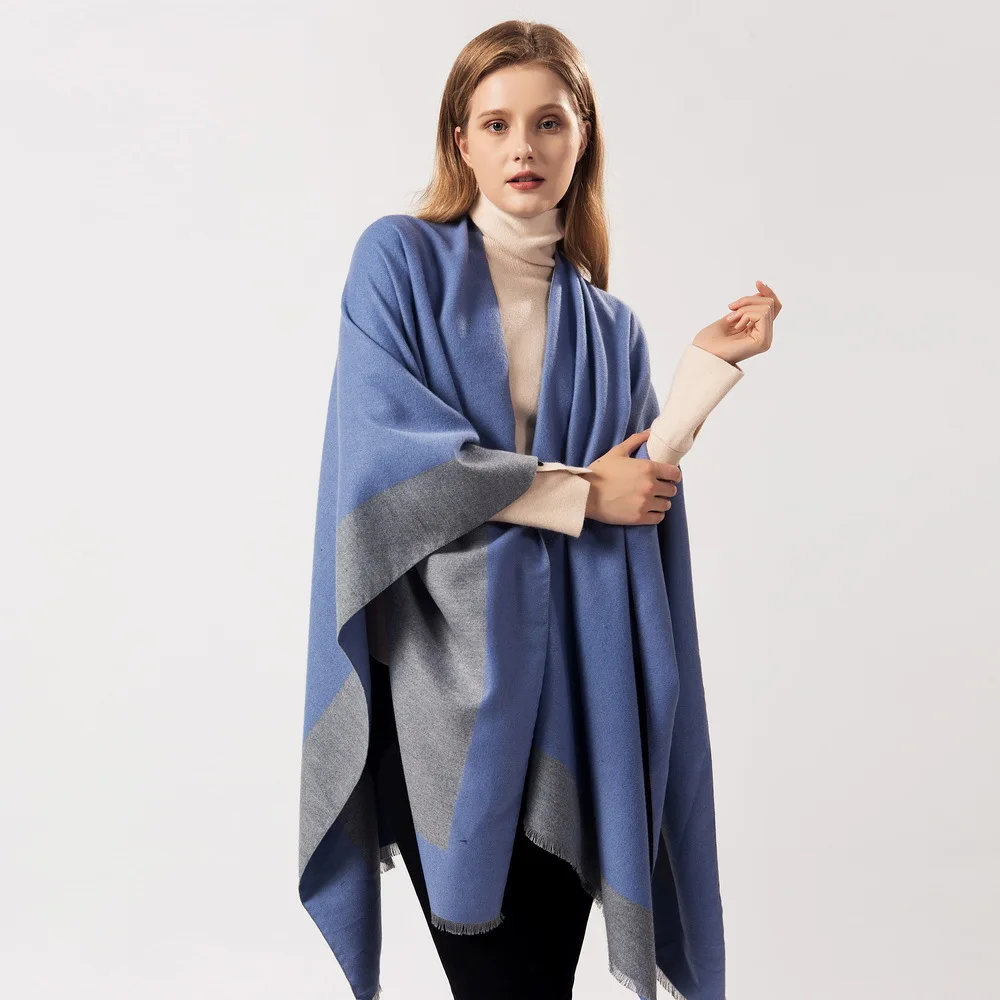 

KAlenmos Autumn Winter Cloak Poncho Scarf Women Splice Tassel Travel Shawl Imitation Cashmere Capes Casual Fork Cloaks Wraps