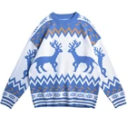 Мужской Свитер оверсайз осень зима парный Свободный Повседневный мультяшный олень новогодний свитер пуловер японский винтажный Повседневный вязаный