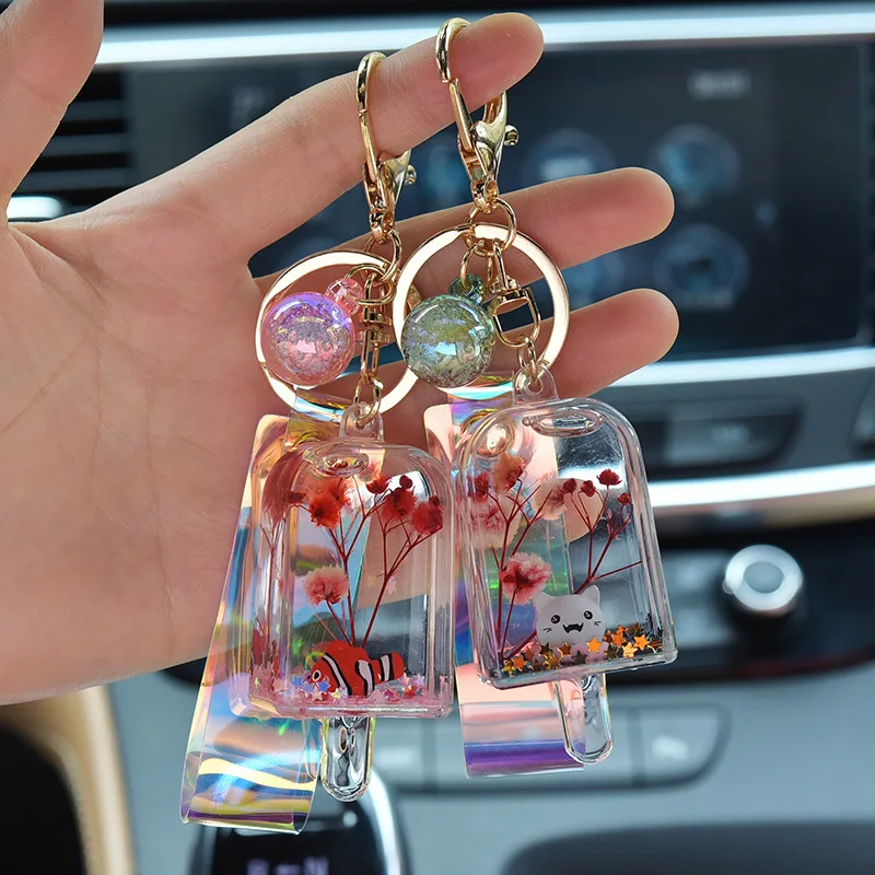 

New Acrylic Into The Oil Popsicle Ice Cream Keychain Cute Dried Flowers Sandbag Bag Hanging Ornaments Creative Student Gift