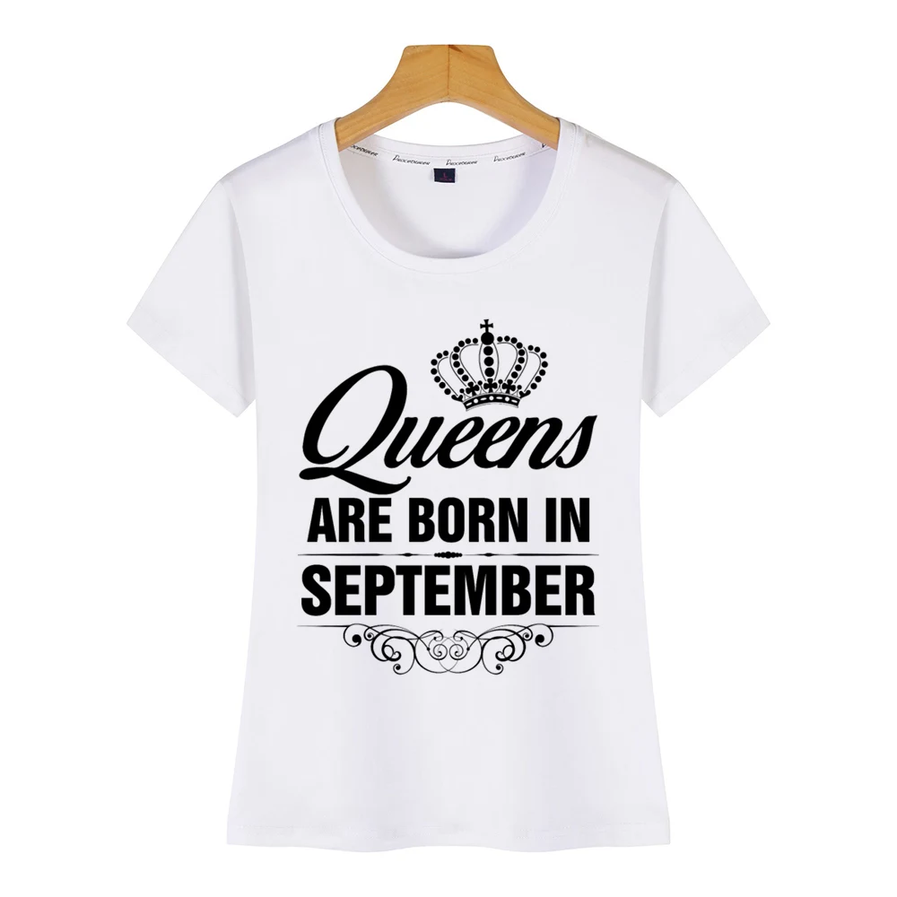 Топы футболка для женщин queens are born in September Kawaii с надписями короткая женская