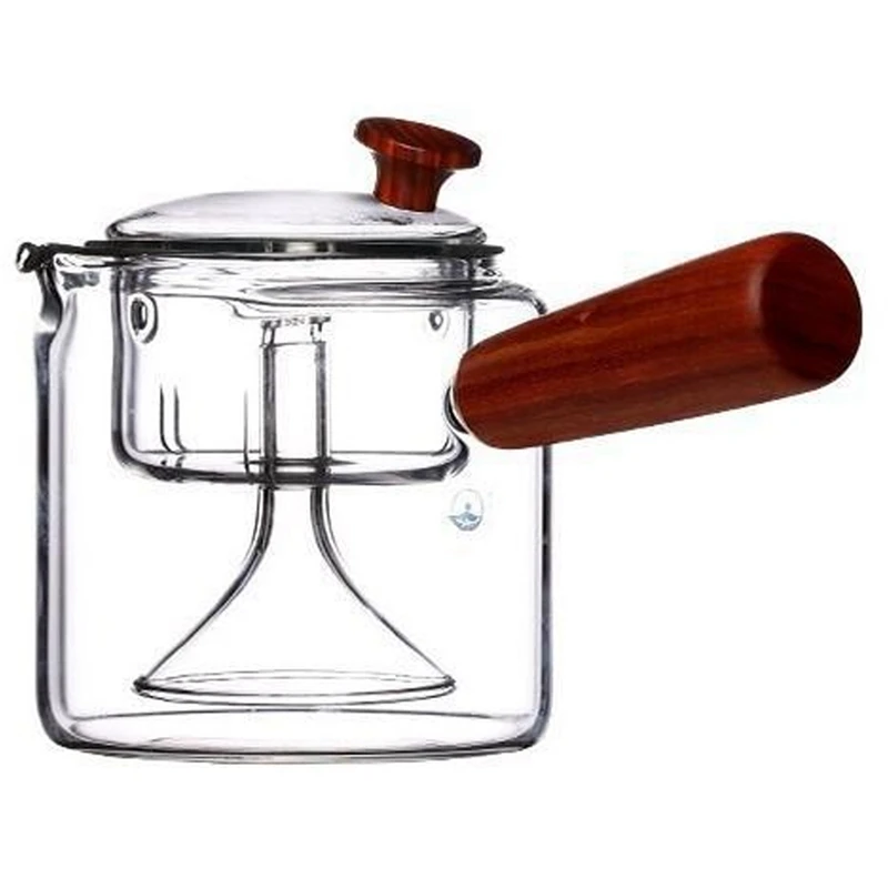 

500ML Glass Teapot Wooden Handle Thickened Heat-Resistant Glass Kettle Side Handle Flower Teapot Tea Set