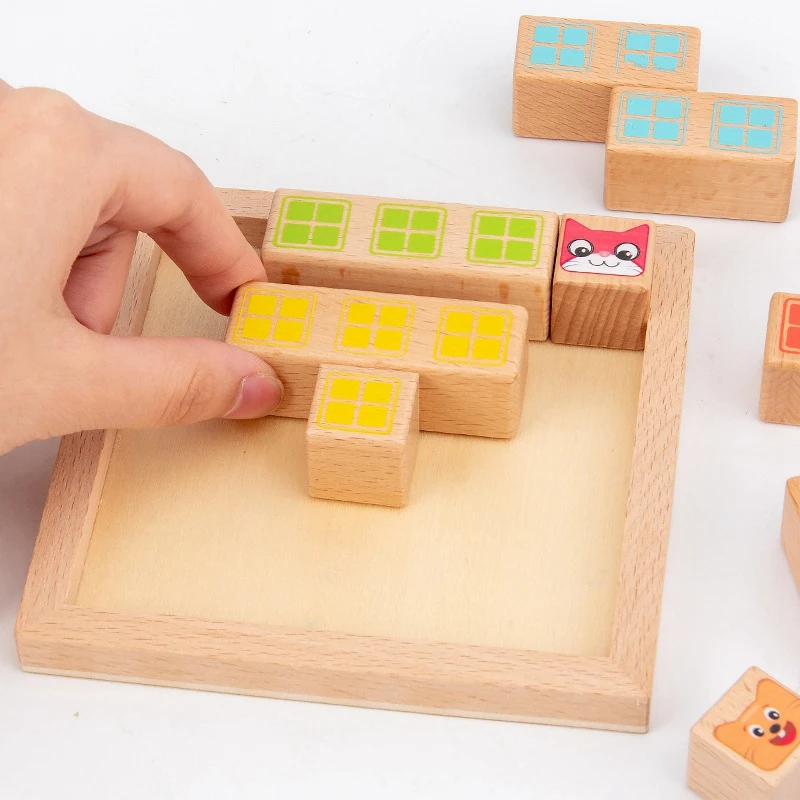

Wooden Early Learning Education Building Block Toy Cats and Mouse Pass Through Logic Thinking Game IQ Board Game