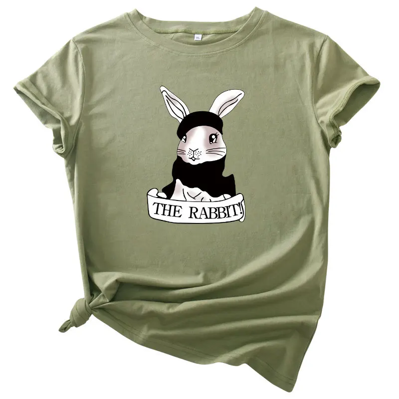 

Cute Rabbit Graphic T Shirt 100% Cotton Summer Oversized Shirts Short Sleeve O-Neck Casual T-Shirts Female Tops Tees
