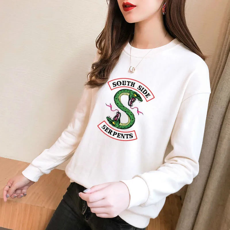 

New Serpant Print Terry Hoodie Anime Sweatshirts Kpop O-neck Pullover Gang Streetwear Teenage Cool Spring Fall Full Sleeve Tops