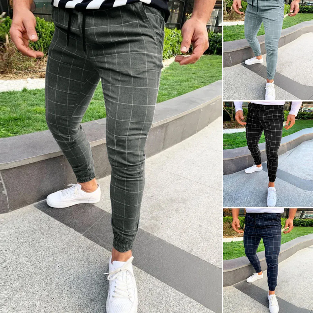 

Pants Men Hip Hop Fashion Men Casual Plaid Print Drawstring Elastic Waist Long Pants Trousers Man Causal Attractive Pants